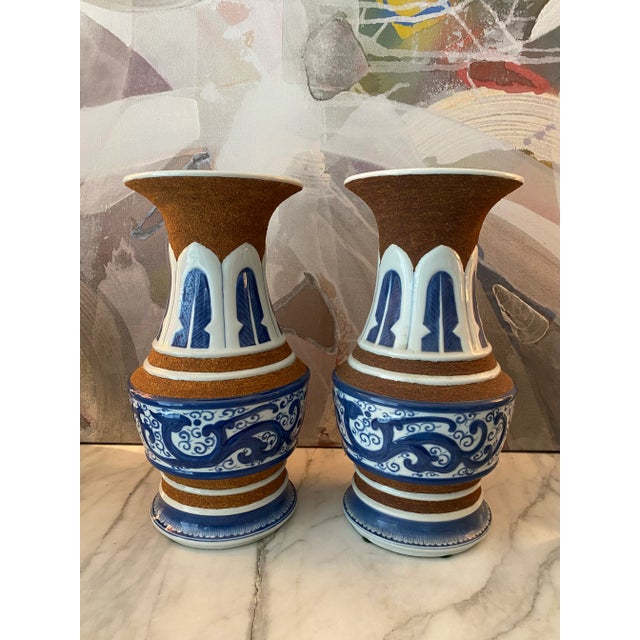 Ceramic 1990s Maitland Smith Blue and White Chinoiserie Vases, a Pair For Sale - Image 7 of 7