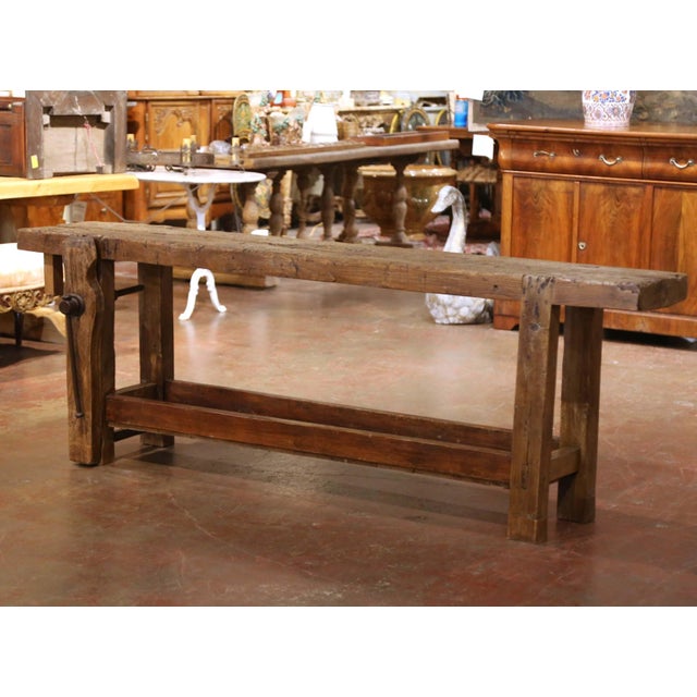 Bring rustic architectural character to an hallway, den, or covered patio with this narrow antique carpenter’s press work...