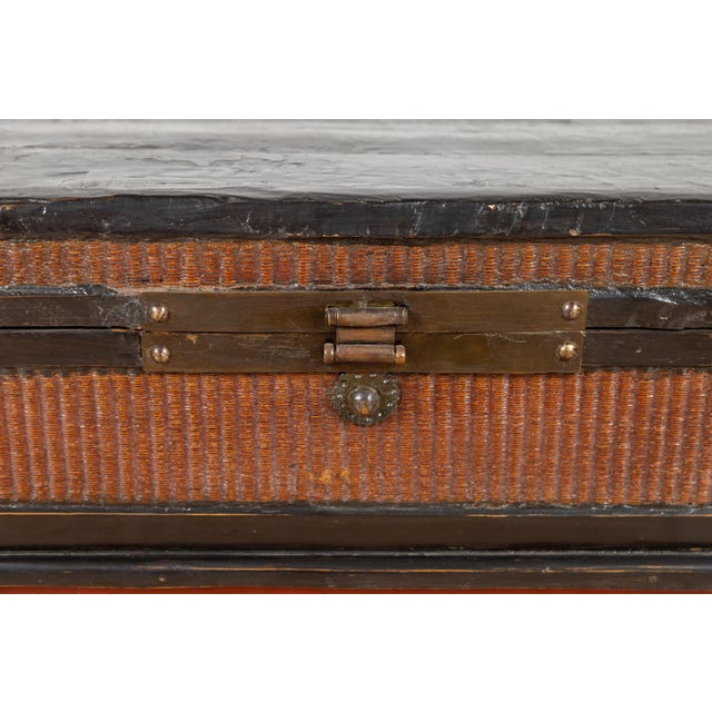 Chinese 1900s Wooden Treasure Chest With Rattan Accents and Dark Brass Hardware For Sale - Image 12 of 13