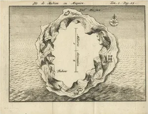 Antique Map of Macjan or Makian Island in the Moluccas, Indonesia, c.1740