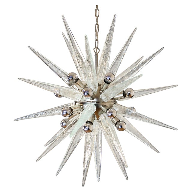 Silver Sputnik Pendant Light with 31 Transparent and Nickel Murano Glass Tips from Justfurnituress SRL For Sale - Image 8 of 8