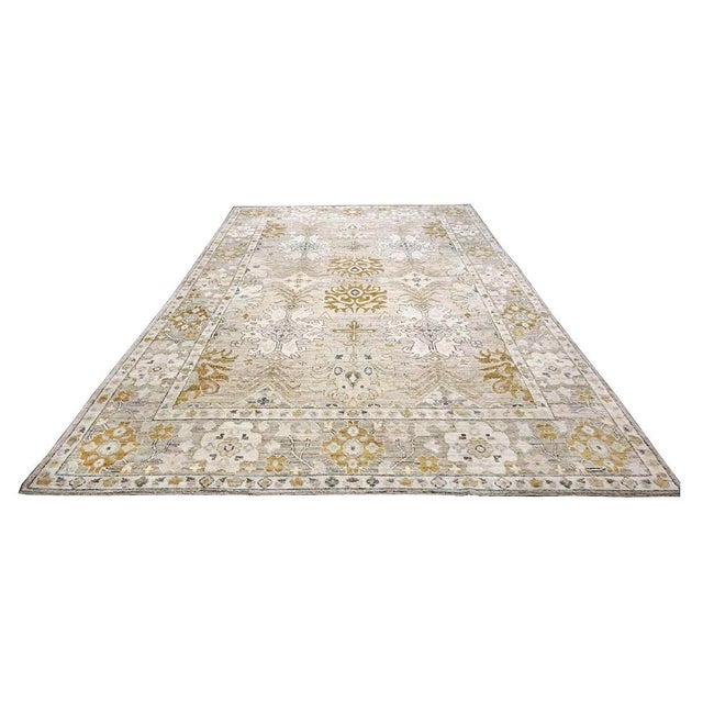 21st Century Turkish Oushak 10x14 Beige, Ivory, & Gold Handmade Area Rug #1144072 For Sale - Image 4 of 11