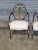 Karges Furniture Late 20th Century Pair of Karges Hepplewhite Plum Arm Chairs Ebonized, Carved Hand Painted Leather Fabric For Sale - Image 4 of 12