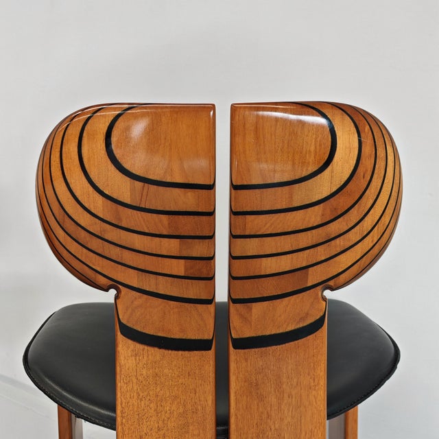 Africa Chairs in Walnut and Leather by Afra and Tobia Scarpa for Maxalto, 1970s, Set of 4 For Sale - Image 14 of 18