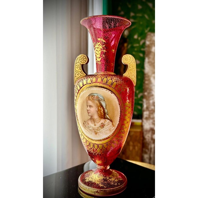 Bohemian Ruby Cranberry Glass Urn Vase from Moser, 1880 For Sale - Image 18 of 18