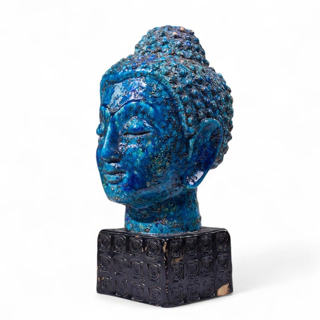 Aldo Londi for Bitossi Mid Century Blue Buddha Bust For Sale - Image 9 of 9