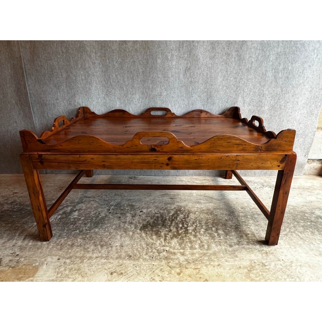 Vintage Ralph Lauren knotty pine, tray top coffee table. This rustic, extra large coffee table measures 52” wide, 36” deep...