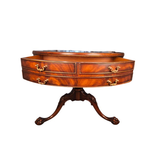 Mid-Century Weiman Heirloom Model 5040 Mahogany Gilt-Tooled Leather Drum Table For Sale In Austin - Image 6 of 10
