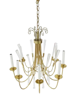 Mid-Century Modern Brass and Lucite Light Fixture Chandelier
