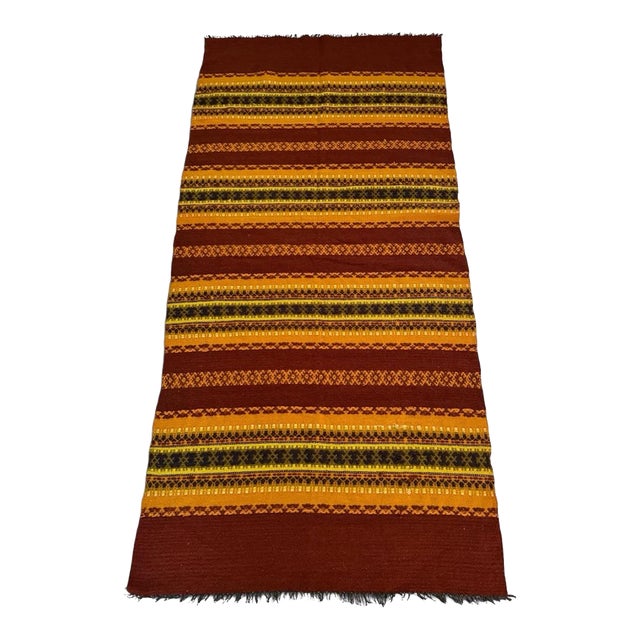 Vintage Latvian Folk Art Woven Wool Striped Textile Blanket For Sale