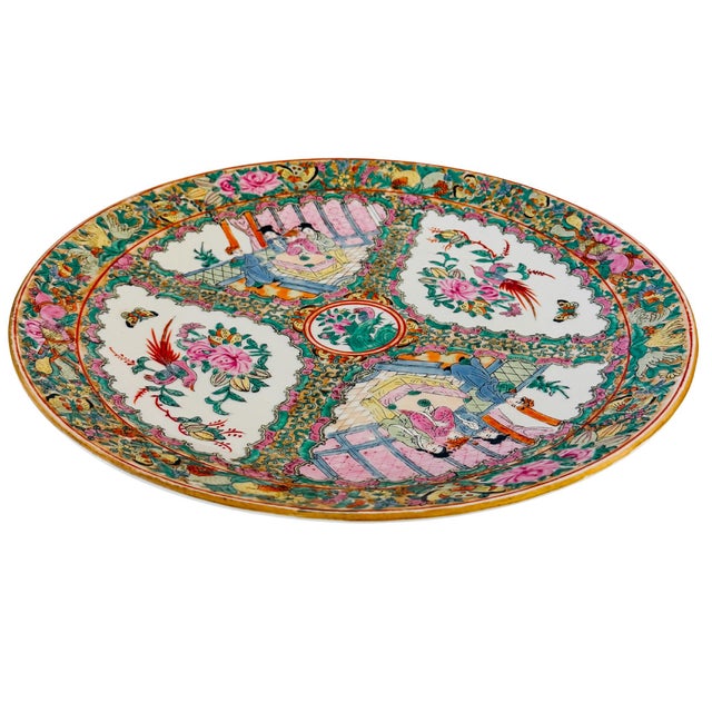 Large Mid-20th Century Hand-Painted Chinese Export Rose Medallion Charger 16.25" For Sale In San Diego - Image 6 of 10