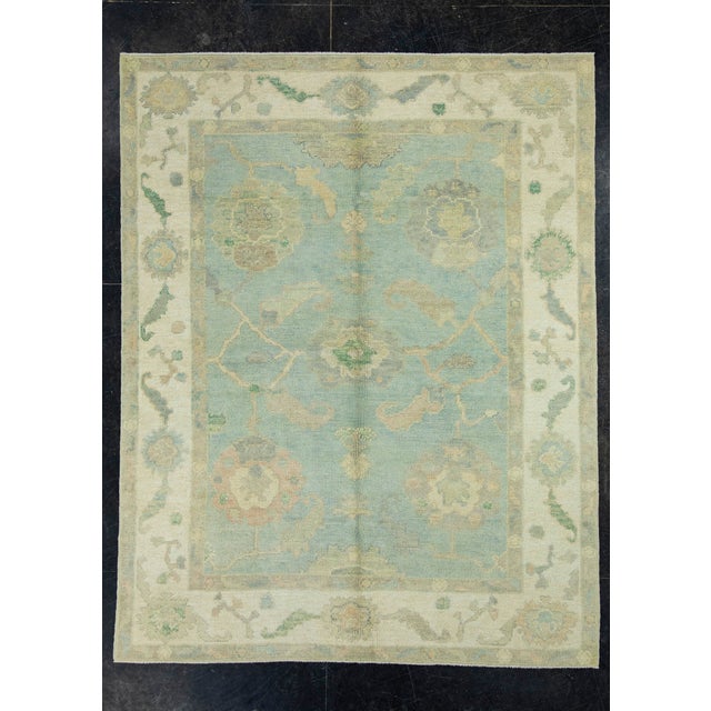 Blue Turkish Oushak Rug 5' x 6'4" #17030 For Sale - Image 8 of 8