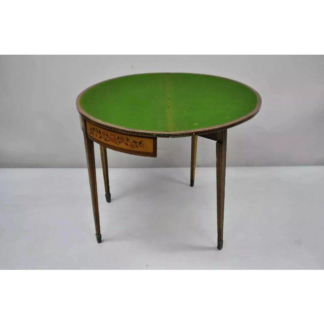 Green 19th C. English Edwardian Polychrome Adams Painted Demilune Console Game Table For Sale - Image 8 of 12