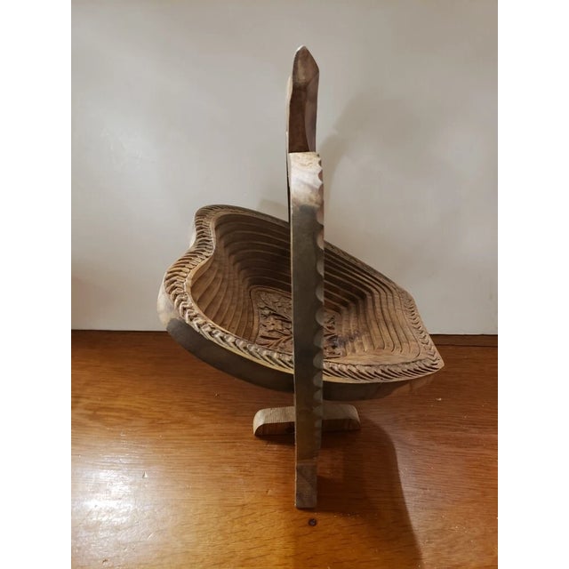 Vintage Handmade Collapsible Wooden Apple Shaped Basket For Sale - Image 4 of 5