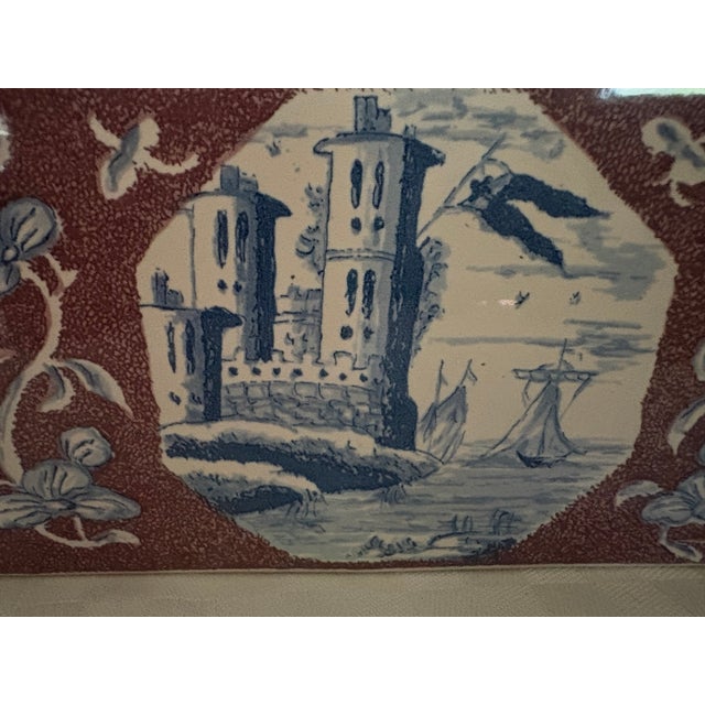 A traditional Dutch Delft rectangular brick flower frog with landscape illustrations. Made in Holland in the Williamsburg...