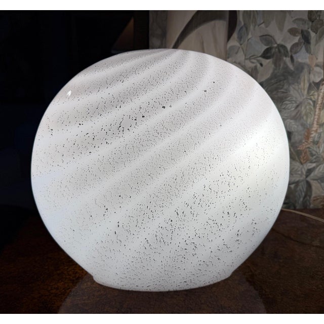 Glass Pair of Blown Swirled Murano Glass Lamps With Silver Inclusions, Oblate Spheroid For Sale - Image 7 of 8