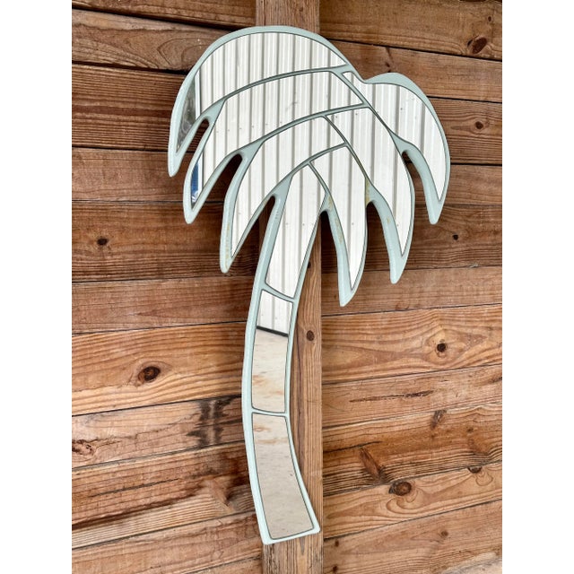 Baby Blue Vintage Coastal Florida Palm Tree Wall Mirror For Sale - Image 8 of 9