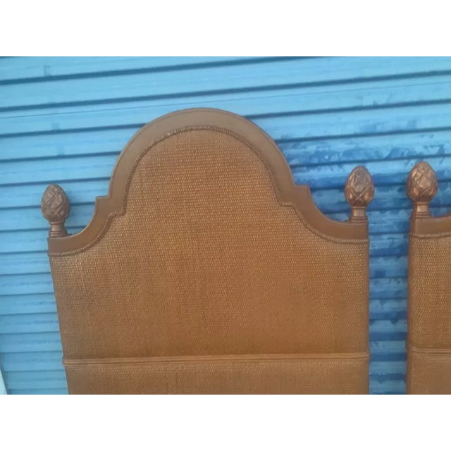 Brown Tommy Bahama Bamboo Wicker Rattan Twin Headboards With Pineapple Finials - Set of 2 For Sale - Image 8 of 11