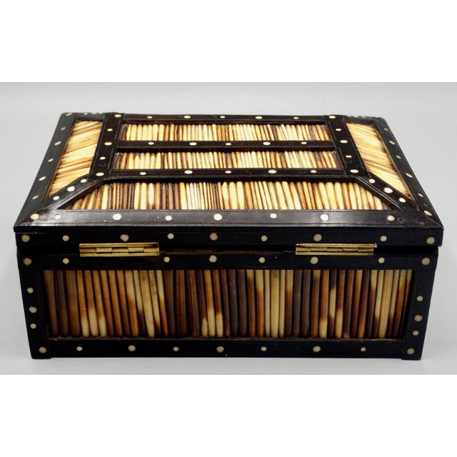 Wood Antique British Colonial Porcupine Quill Box, Lock & Key For Sale - Image 7 of 12