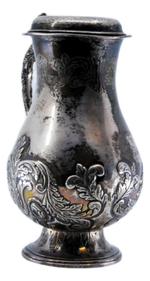 Silver Coffee Pot with Floral Reliefs on the Base, Smooth Lid and Embossed Handle