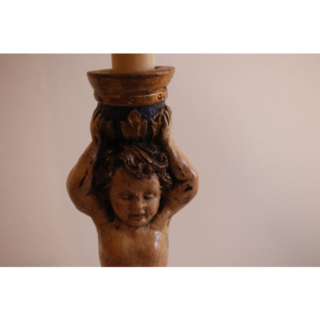 Metal Mid-Century Figural Sculpture Cherub Lamp With Original Beaded Shade, Signed by Marco For Sale - Image 7 of 17