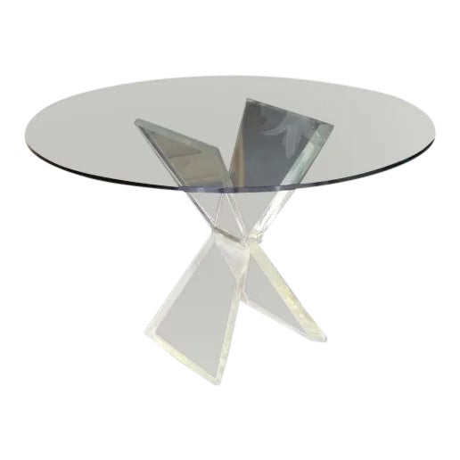 Mid-Century Modern Lucite X-Base Base Gueridon Center Dining Table For Sale