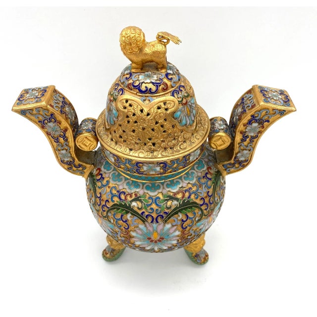 20th Century Chinese Elaborate Gilt Cloisonné Foo Dog Censor For Sale In West Palm - Image 6 of 8