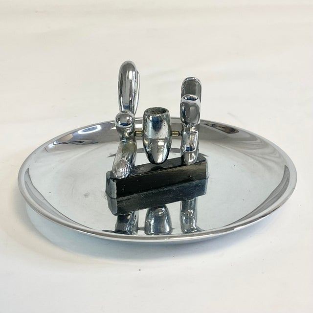Figurative 1970s Vintage Boho Chic Figurative Chrome Large Billed Ducks Ashtray With Snuffer. For Sale - Image 3 of 6