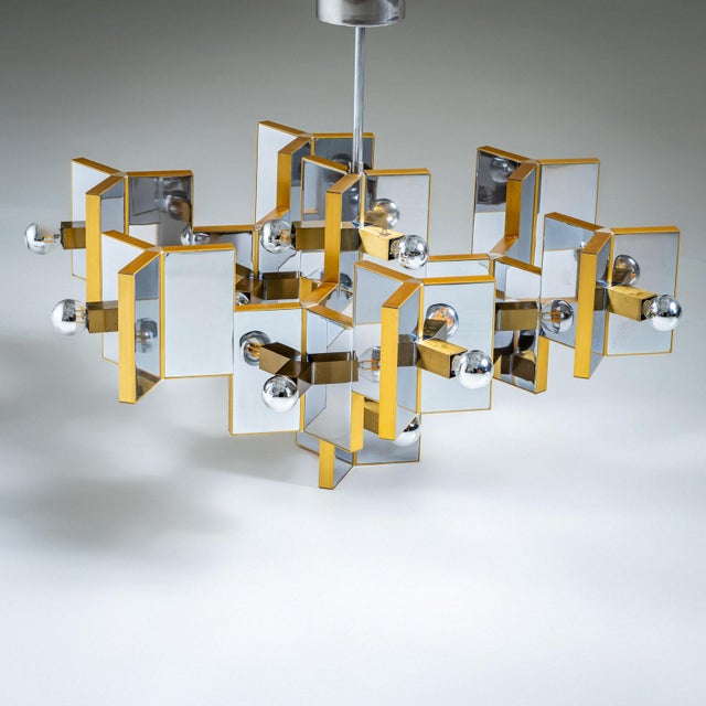 Chrome and Brass Chandelier by Gaetano Sciolari, Italy, 1970s For Sale - Image 10 of 18