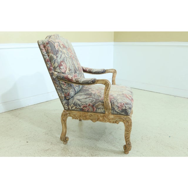 French Louis XV Style Distressed Finish Open Armchairs - a Pair For Sale - Image 4 of 13