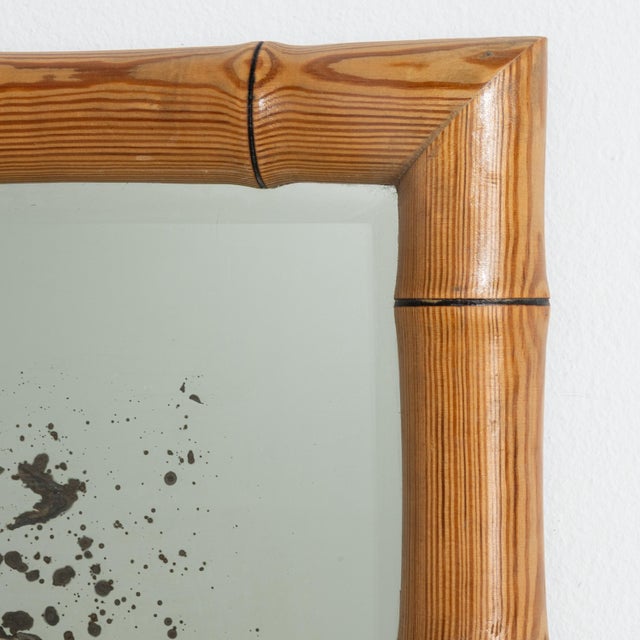 Wood 20th Century French Faux Bamboo Carved Wood Wall Mirror For Sale - Image 7 of 8