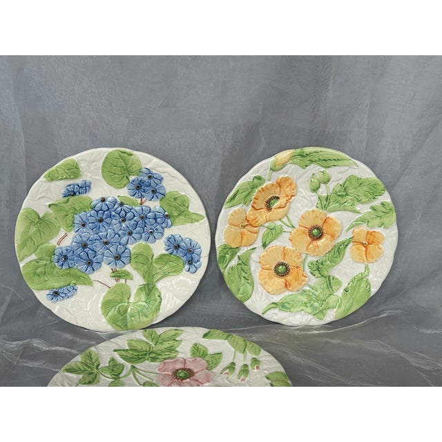 Farmhouse Vintage Shafford Majolica Style Floral Plate Set of 4 For Sale - Image 3 of 11