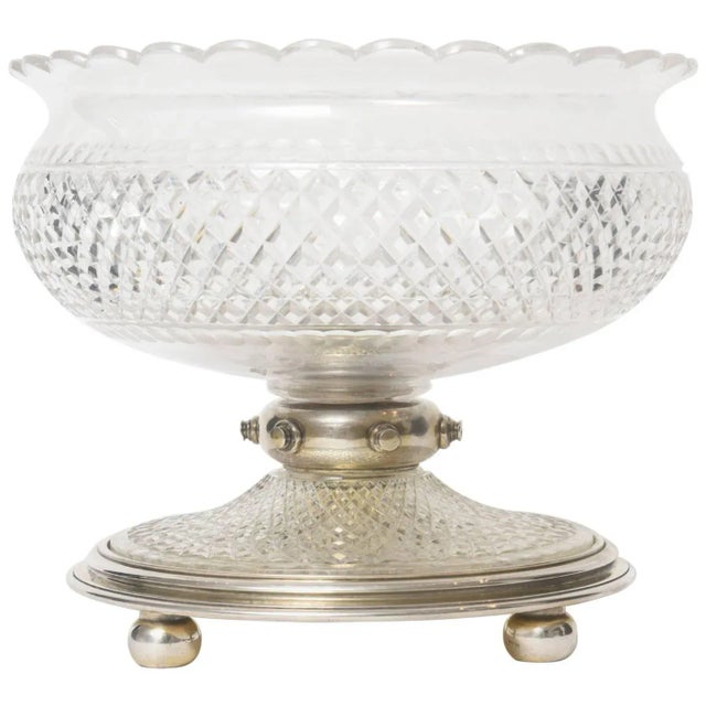 Large Art Deco Silver Plate Cut Glass Bowl / Compote Centerpiece For Sale - Image 11 of 11