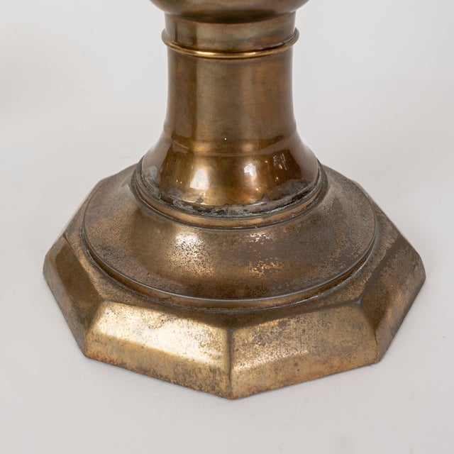 Metal Pair of 19th Century Continental Brass Hurricane Candlesticks For Sale - Image 7 of 10