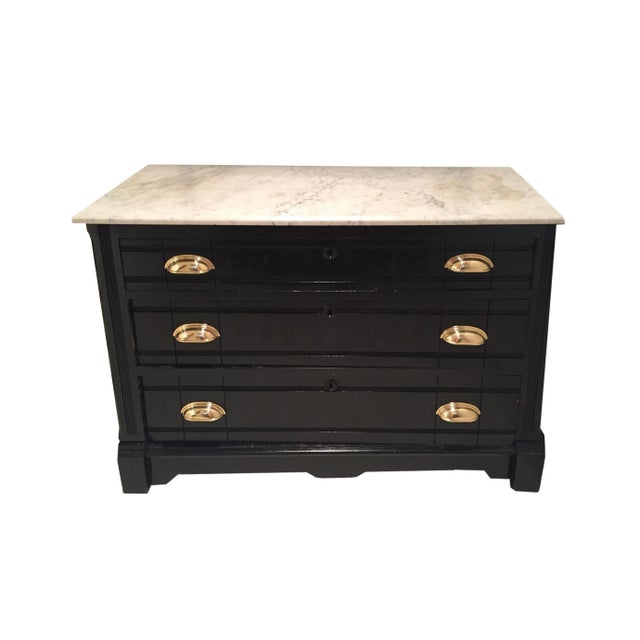 Antique Black Painted Commode With White Marble For Sale - Image 6 of 6
