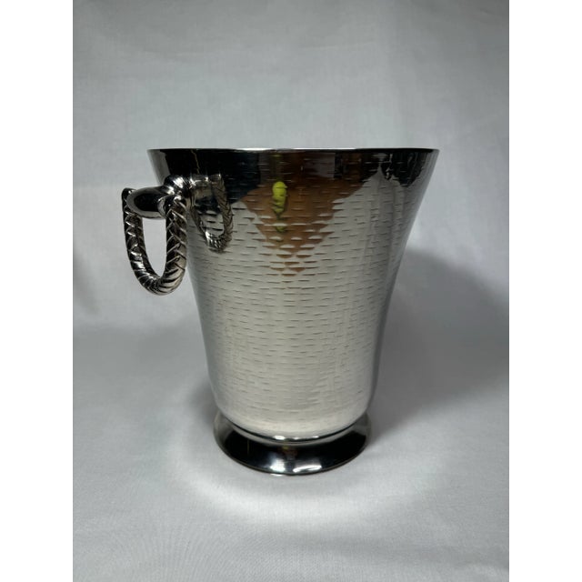 Vintage Traditional Silver Finish Hammered Metal Insulated Ice Bucket For Sale - Image 10 of 12