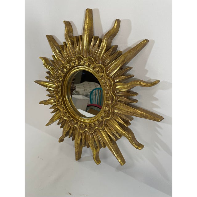 1960s French Style 17.25" Gilded Sunburst Wall Mirror For Sale - Image 9 of 18