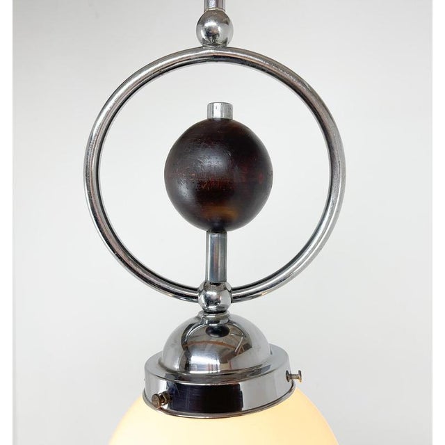 Wood Art Deco Chrome Pendant Light with Wooden Decor, 1930s For Sale - Image 7 of 8