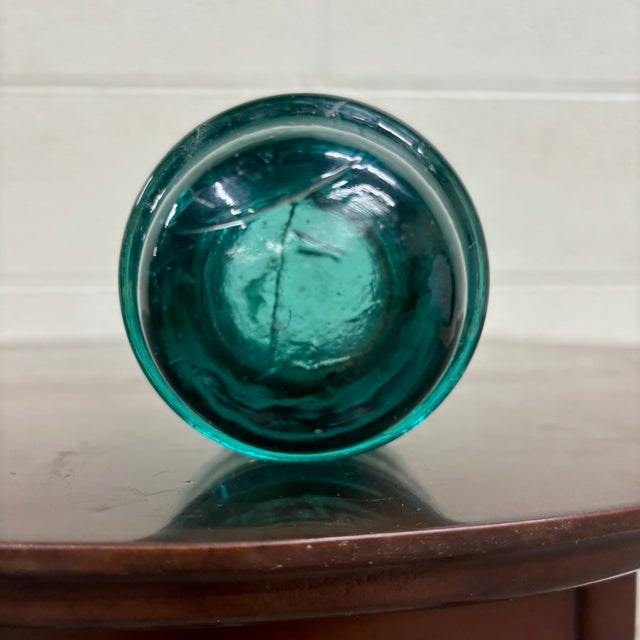 Industrial Antique Brookfield New York Teal Glass Insulator For Sale - Image 3 of 6