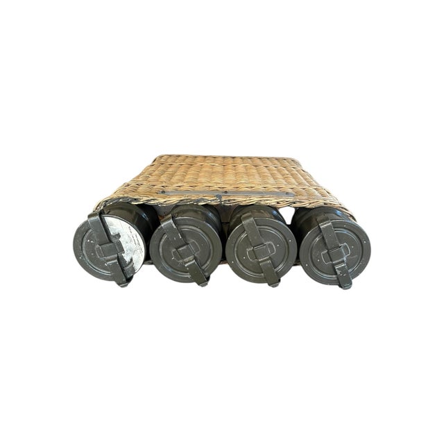 Early 20th Century Pair of World War II Wicker Canister Holders With Canisters For Sale In San Antonio - Image 6 of 7