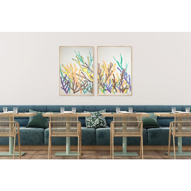 2026, Naturalistic Seascape, Coral Forest Ii, Illustration Style Diptych, Gouache Crayon on Paper by Romina Milano For Sale In Miami - Image 6 of 10