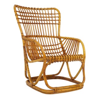 Rattan and Woven Cane Armchair, 1960s For Sale