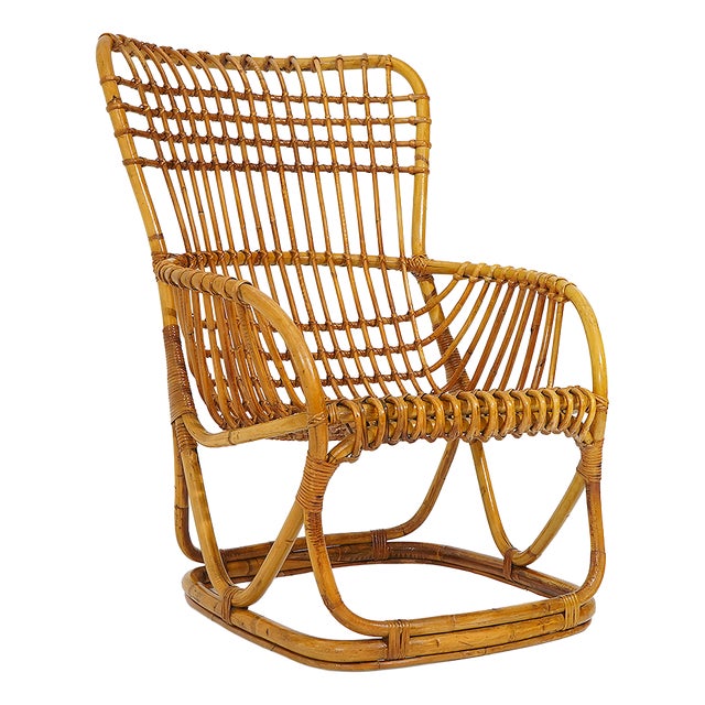 Rattan and Woven Cane Armchair, 1960s For Sale