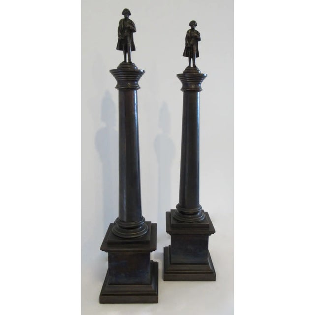 C.1990's Nancy Corzine Patinated Bronze Metal Tall Columned Napoleon Accents - Pair For Sale In West Palm - Image 6 of 12