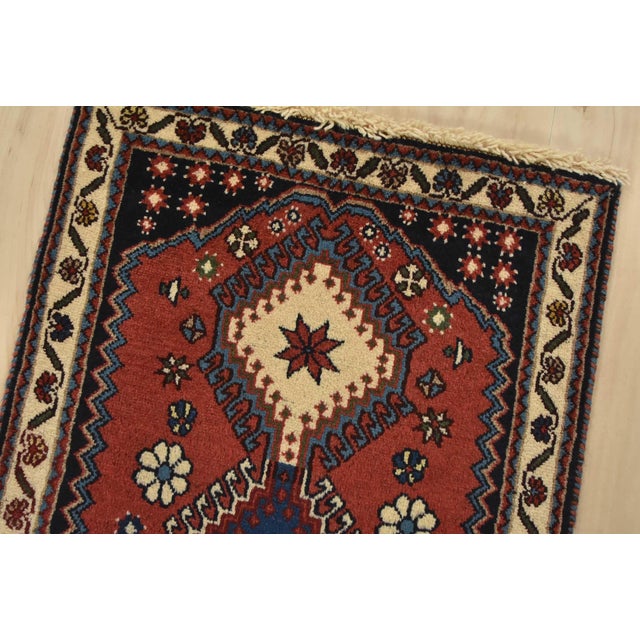 2000 - 2009 Yalameh Rug 1’10” X 2’11” Red Wool Vintage Tribal Hand-Knotted Carpet For Sale - Image 5 of 8
