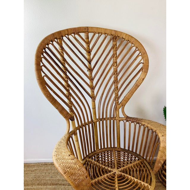 Vintage 1960s Rattan Peacock Chair Italian Modern Gio Ponti Style For Sale In Palm Springs - Image 6 of 10