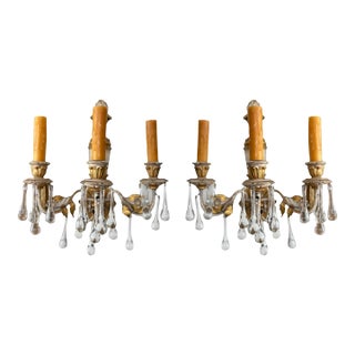 19th Century Wood and Crystal Sconces - a Pair For Sale