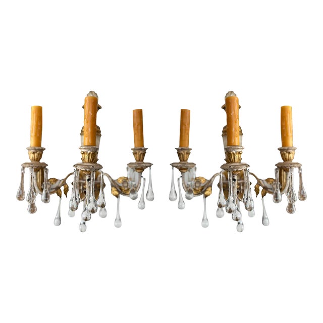 19th Century Wood and Crystal Sconces - a Pair For Sale