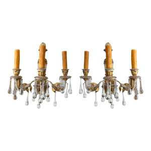 19th Century Wood and Crystal Sconces - a Pair