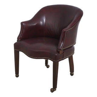 Classic Mahogany Burgundy Leather Barrel Back Chair For Sale